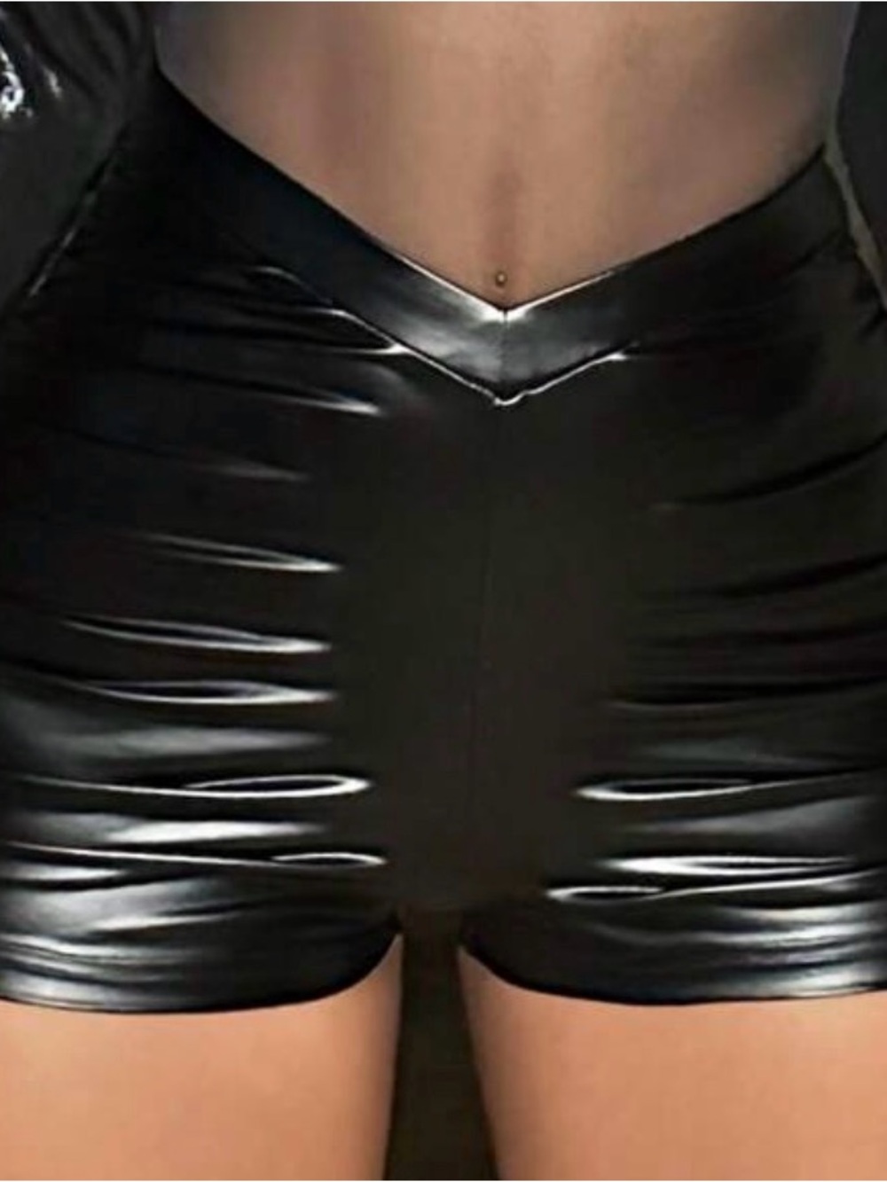 Black Faux Leather Ruched Women’s Shorts